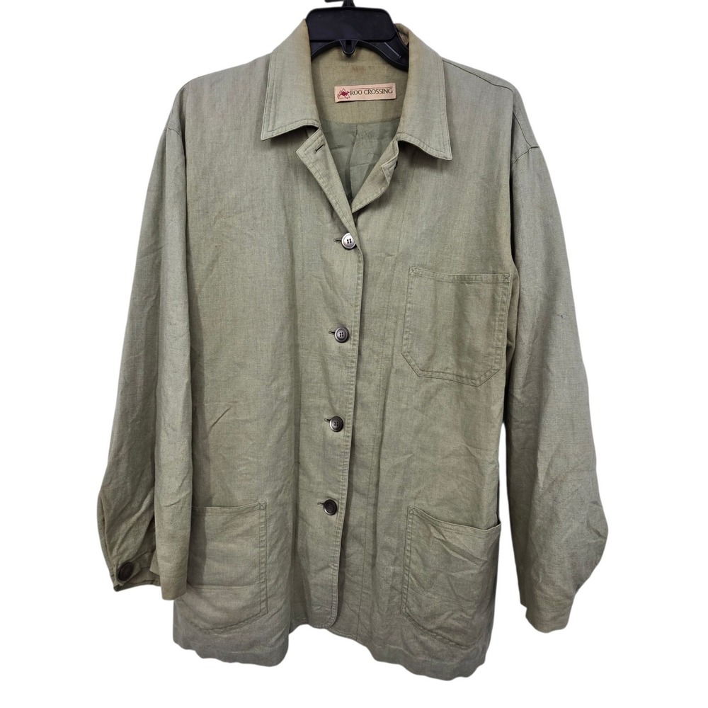Vintage Roo Crossing Oversized Linen Blend Jacket Womens M Green Minimalist